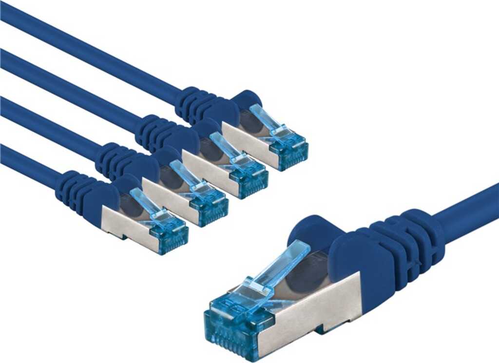 Goobay CAT 6A Patchkabel, S/FTP (PiMF), 1 m, blau, 5er-Set Kupferleiter (CU), halogenfreier Kabelmantel (LSZH)