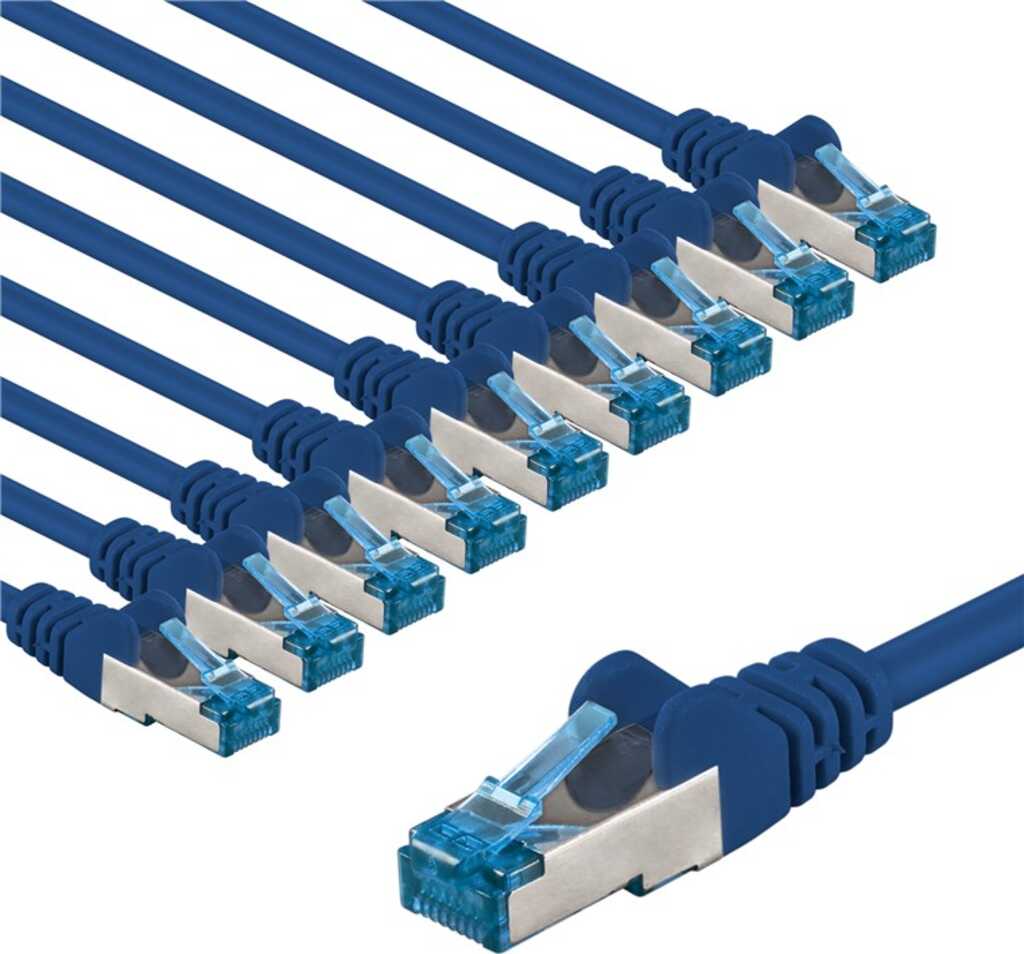 Goobay CAT 6A Patchkabel, S/FTP (PiMF), 1 m, blau, 10er-Set Kupferleiter (CU), halogenfreier Kabelmantel (LSZH)