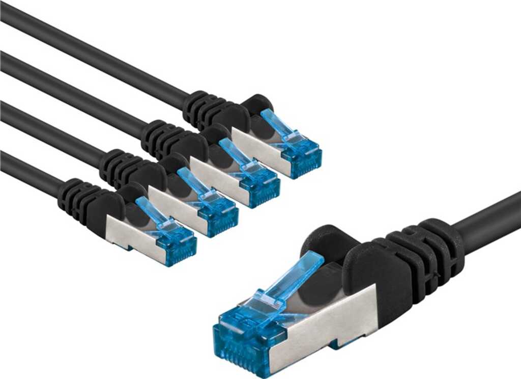 Goobay CAT 6A Patchkabel, S/FTP (PiMF), 1 m, schwarz, 5er-Set Kupferleiter (CU), halogenfreier Kabelmantel (LSZH)