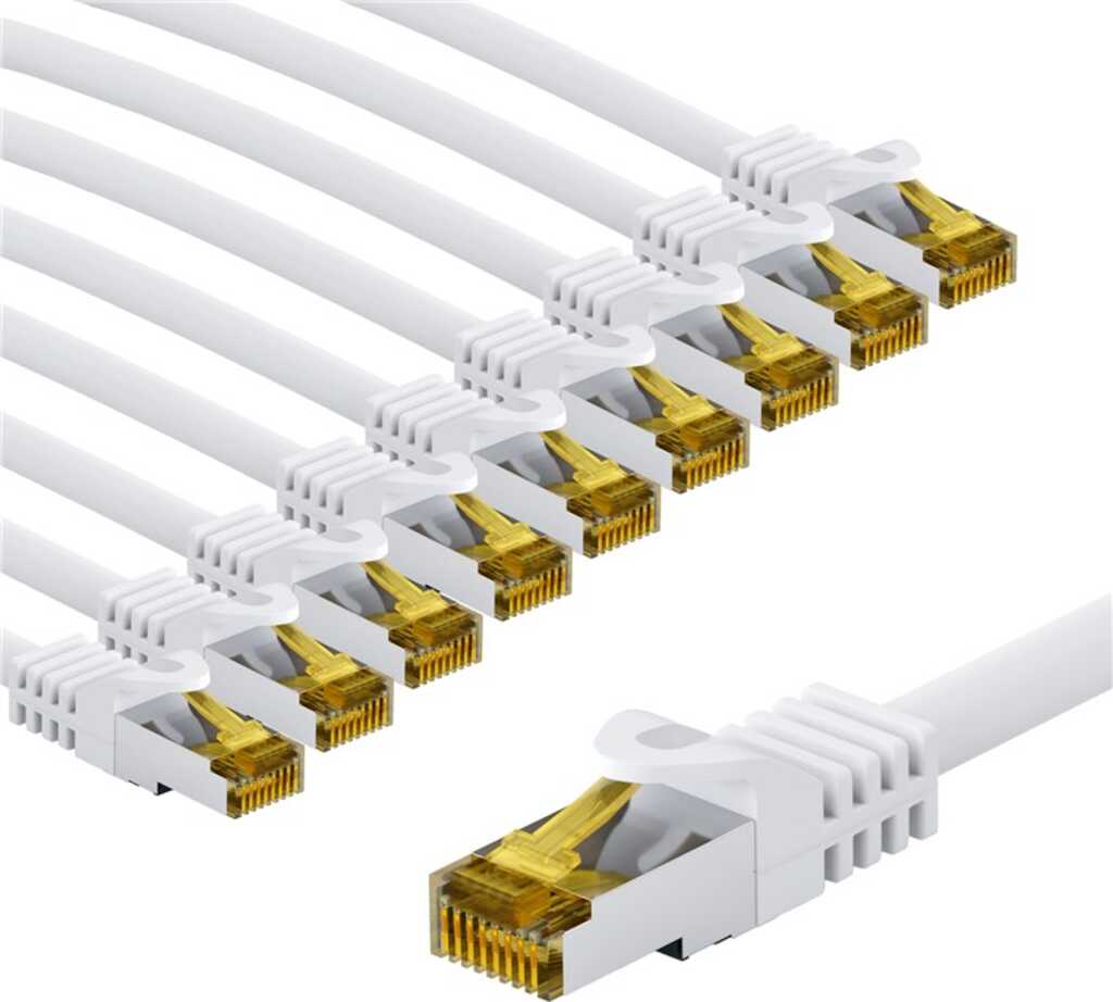 Goobay RJ45-Patchkabel CAT 6A S/FTP (PiMF), 500 MHz mit CAT 7 Rohkabel, 2 m, weiß, 10er-Set 