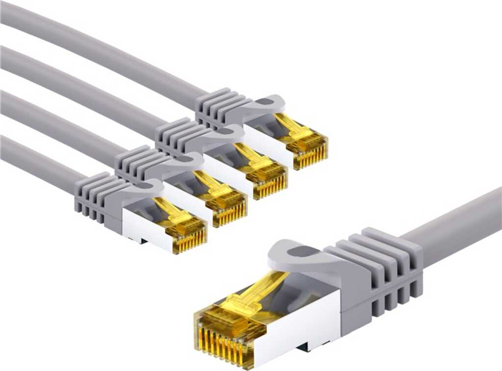 Goobay RJ45-Patchkabel CAT 6A S/FTP (PiMF), 500 MHz mit CAT 7 Rohkabel, 1 m, grau, 5er-Set 