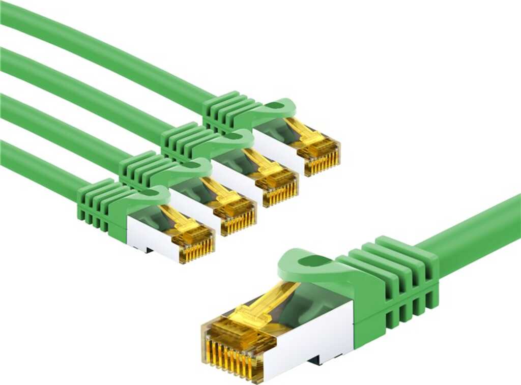 Goobay RJ45-Patchkabel CAT 6A S/FTP (PiMF), 500 MHz mit CAT 7 Rohkabel, 1 m, grün, 5er-Set 