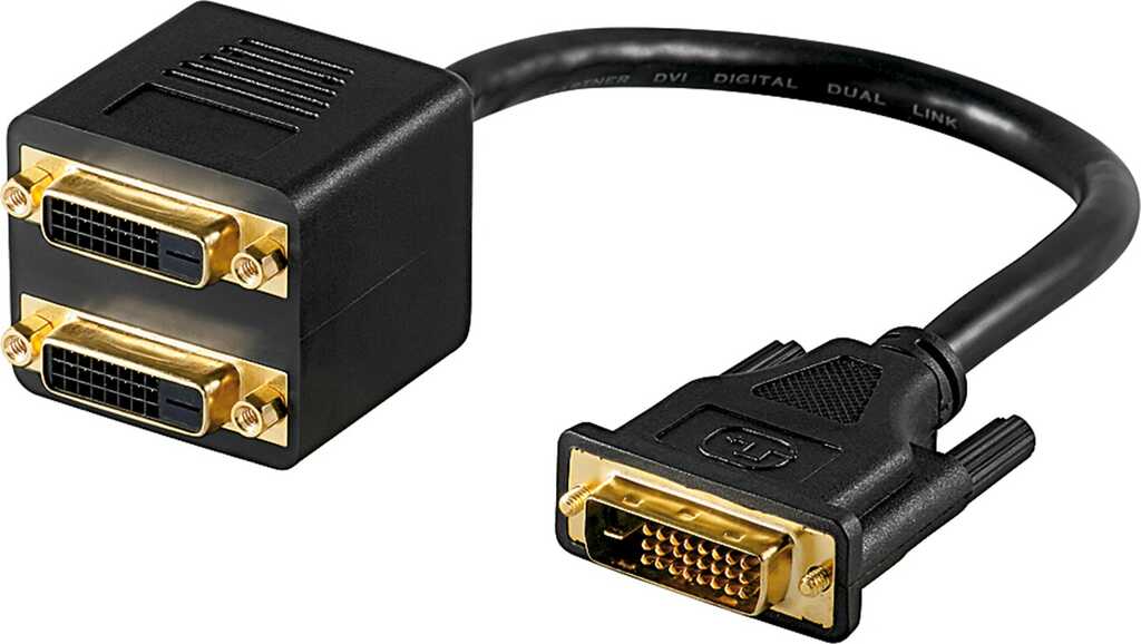 0,1m Goobay DVI-Adapterkabel, vergoldet DVI-D-Stecker Dual-Link (24+1 pin) > 2x DVI-D-Buchse Dual-Link (24+1 Pin)