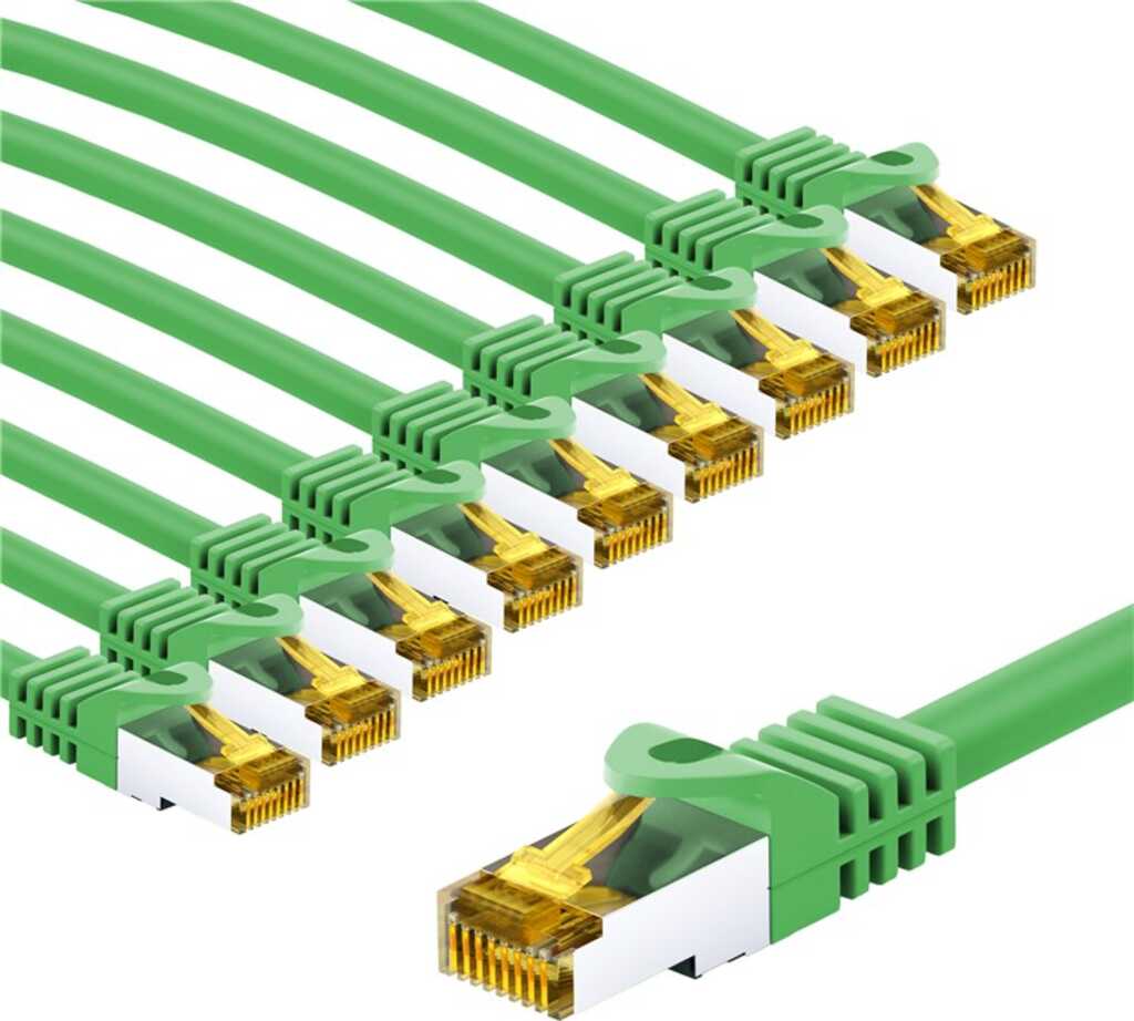 Goobay RJ45-Patchkabel CAT 6A S/FTP (PiMF), 500 MHz mit CAT 7 Rohkabel, 5 m, grün, 10er-Set 