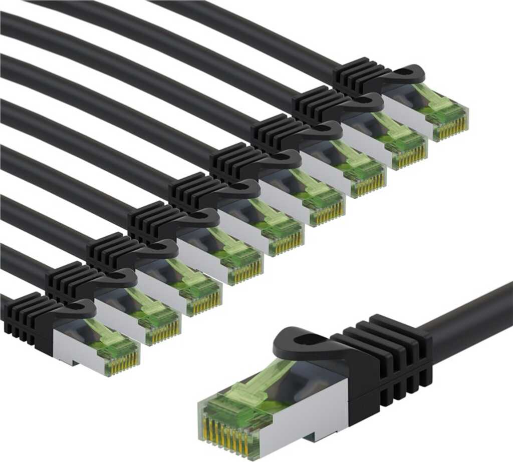 Goobay GHMT-zertifiziertes CAT 8.1 Patchkabel, S/FTP (PiMF), 5 m, grau, 10er-Set Kupferleiter, LSZH halogenfreier Kabelmantel