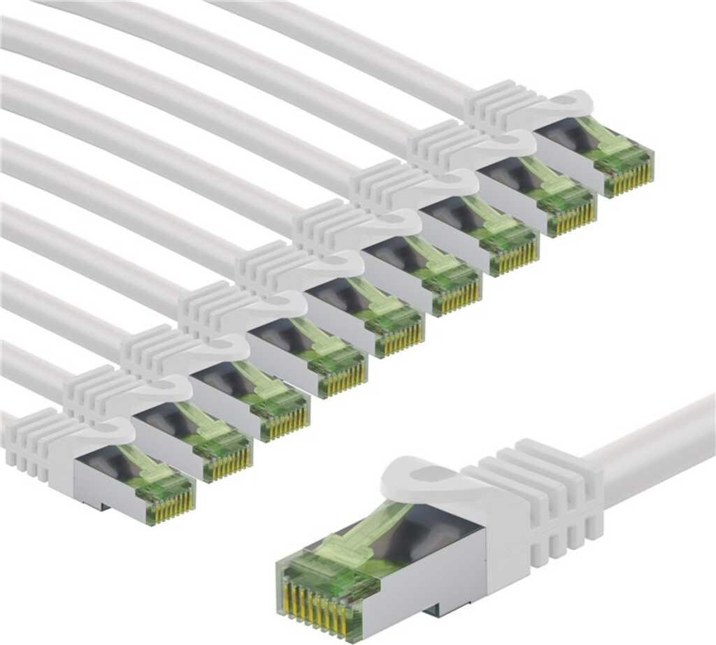 Goobay GHMT-zertifiziertes CAT 8.1 Patchkabel, S/FTP (PiMF), 3 m, weiß, 10er-Set Kupferleiter, LSZH halogenfreier Kabelmantel