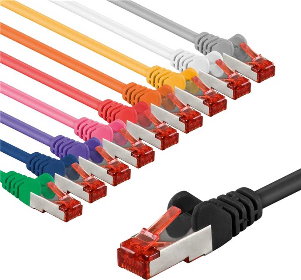 Goobay CAT 6 Patchkabel, S/FTP (PiMF), 1 m, Set in 10 Farben Kupferleiter (CU), halogenfreier Kabelmantel (LSZH)