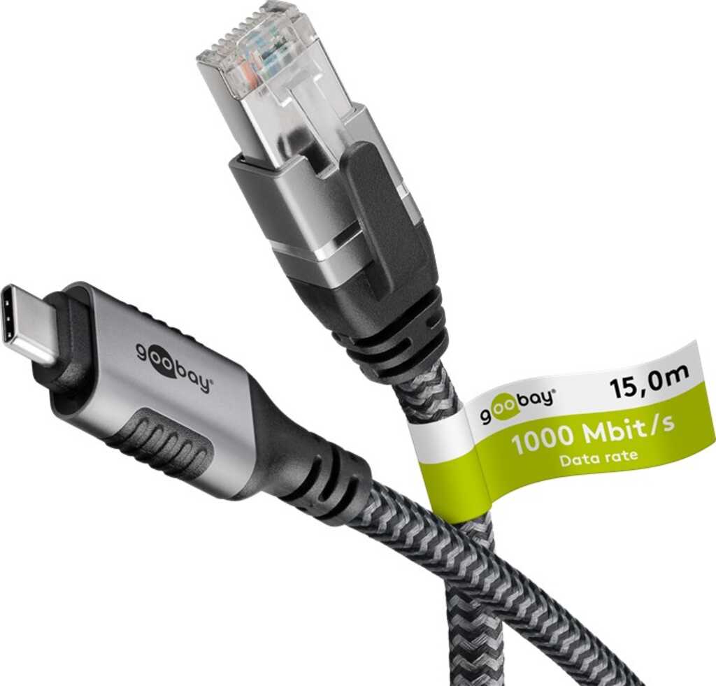 Goobay 70755 Kabeladapter USB C RJ-45 Schwarz, Silber