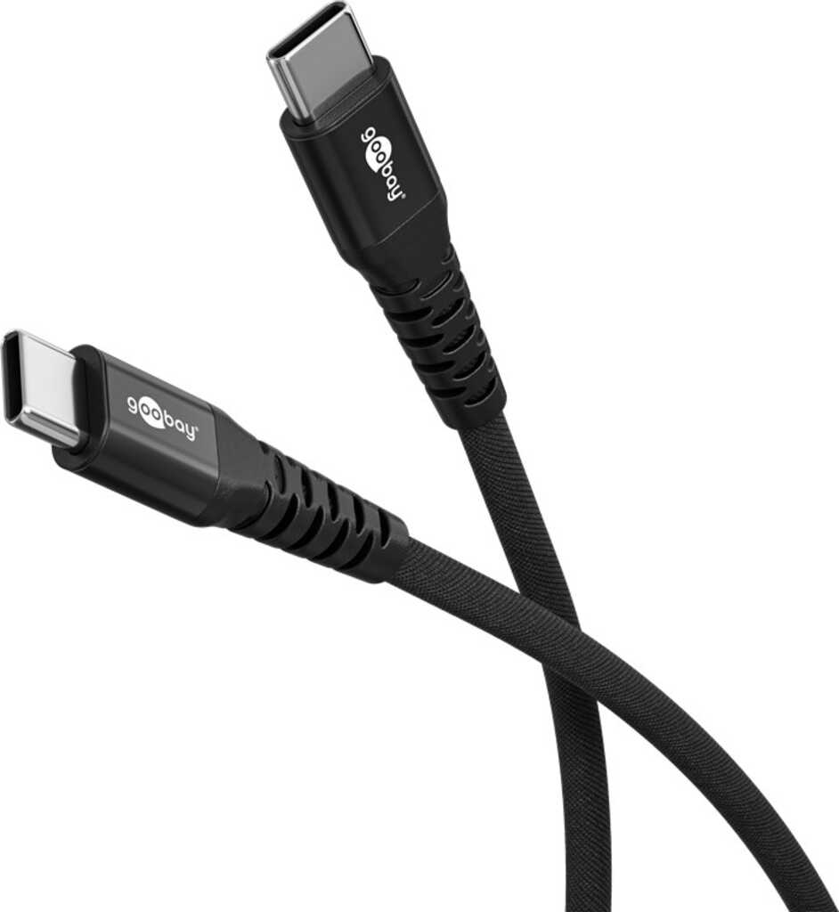 0,5m Goobay USB-C Supersoftes Textilkabel mit Metallsteckern,  schwarz elegantes und extrarobustes Verbindungskabel