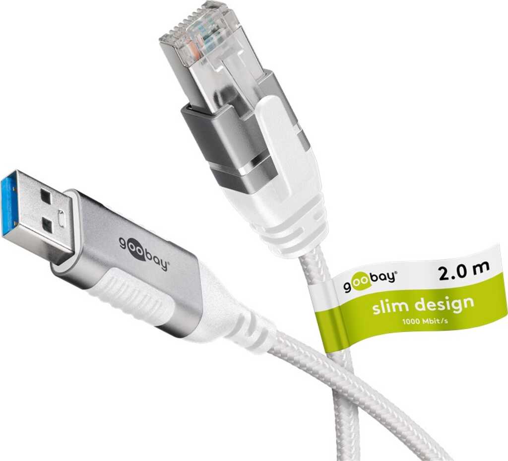 Goobay Ethernet-Kabel USB-A 3.0 auf RJ45, Slim, 2 m verbindet Router, Modem oder Netzwerk-Switch mit