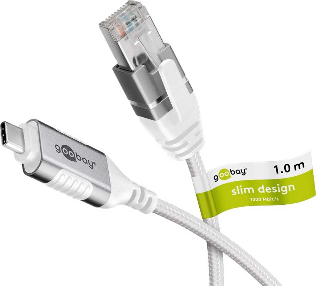 Goobay Ethernet-Kabel USB-C 3.1 auf RJ45, Slim, 1 m verbindet Router, Modem oder Netzwerk-Switch mit