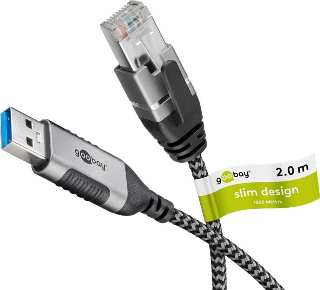 Goobay Ethernet-Kabel USB-A 3.0 auf RJ45, Slim, 2 m verbindet Router, Modem oder Netzwerk-Switch mit