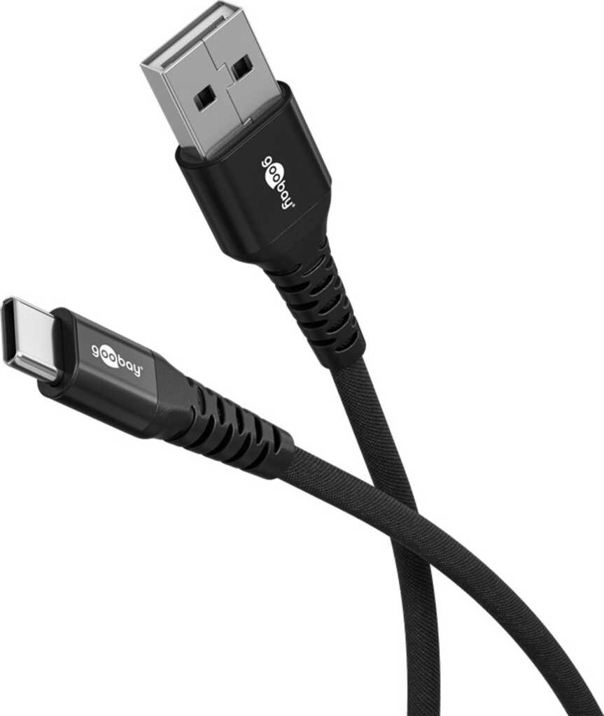 0,5m Goobay USB-C auf USB-A Supersoftes Textilkabel mit Metallsteckern,  schwarz elegantes und extrarobustes