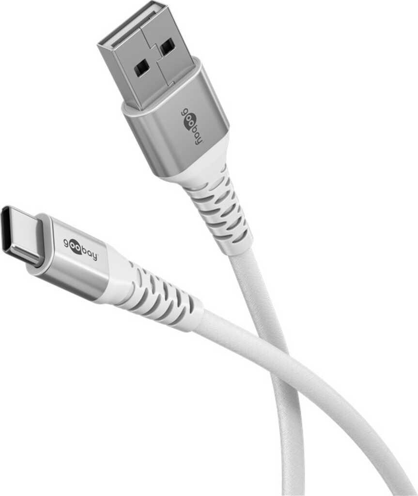 0,5m Goobay USB-C auf USB-A Supersoftes Textilkabel mit Metallsteckern,  weiß elegantes und extrarobustes