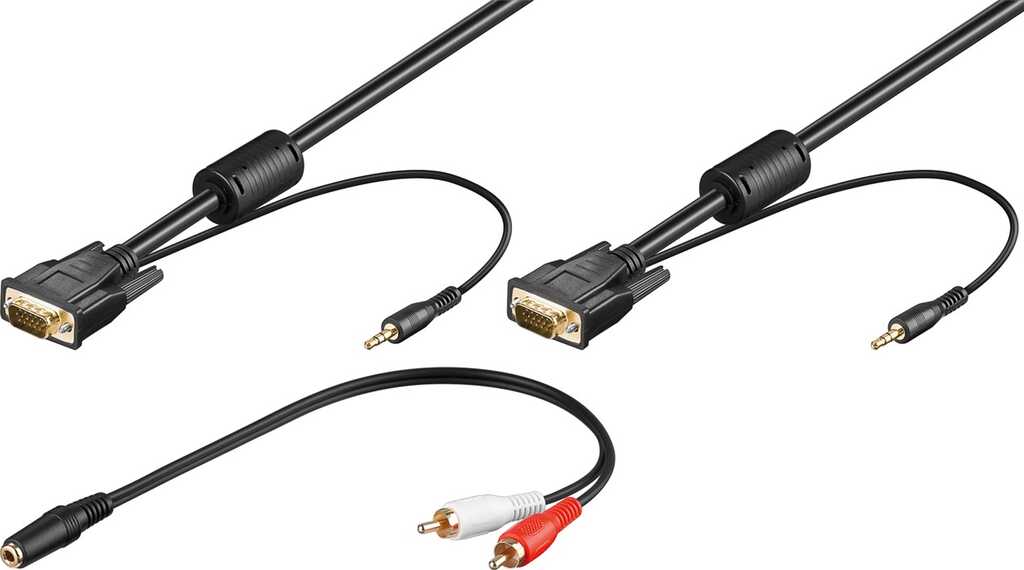 Goobay Full HD SVGA-Monitorkabel mit Audioleitung mit 2x 3,5-mm-Audioleitung (stereo) und 3,5-mm-Adapter > 2x Cinchstecker (audio)