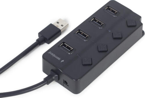 Gembird USB 2.0 powered 4-port hub with switches black USB 2.0 Type-A Schwarz