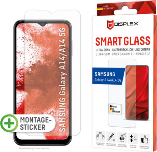 Displex Smart Glass (9H) für Samsung Galaxy A34 5G, Montagesticker, unzerbrechlich, ultra-dünn, unsichtbar