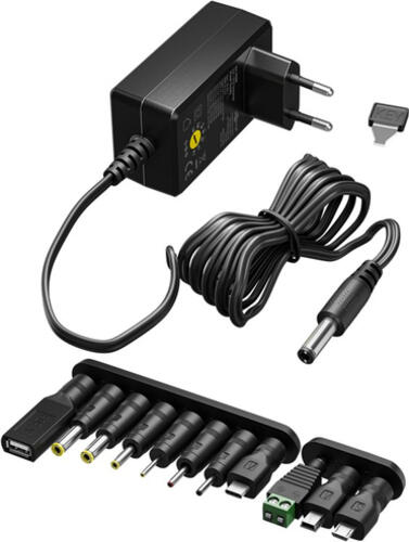 Goobay Universal-Netzteil (3 V - 12 V, max. 18 W / 1,5 A) inkl. 11 Adapter: 7 DC-Adapter plus USB-C,