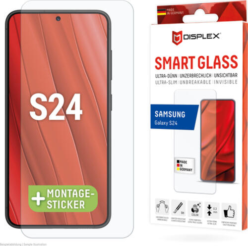 Displex Smart Glass (9H) für Samsung Galaxy S24, Montagesticker, unzerbrechlich