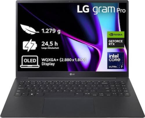 LG Gram Pro 16Z90SP-A.AP7BG laptop Intel Core Ultra 7 155H 40,6 cm (16) WQXGA+ 32 GB LPDDR5x-SDRAM 2 TB SSD NVIDIA GeForce RTX 3050 Wi-Fi 6E (802.11ax) Windows 11 Pro Schwarz