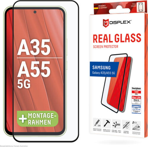 Displex Panzerglas (10H) für Samsung Galaxy A35/A55 5G, Eco-Montagerahmen, Full Cover