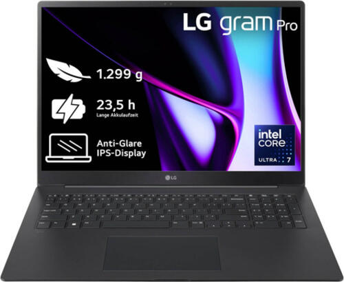 LG Gram Pro 17Z90SP Intel Core Ultra 7 155H Laptop 43,2 cm (17) WQXGA 32 GB LPDDR5x-SDRAM 2 TB SSD Wi-Fi 6E (802.11ax) Windows 11 Home Schwarz