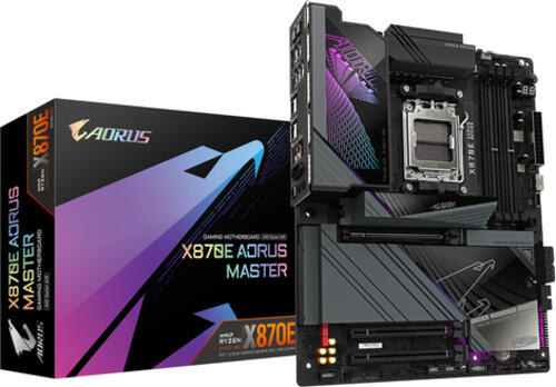 GIGABYTE X870E AORUS MASTER Mainboard - Unterstützt AMD Ryzen 9000 CPUs, 16+2+2 Phasen digitales VRM, bis zu 8600MHz DDR5 (OC), 3xPCIe 5.0 + 1xPCIe 4.0, Wi-Fi 7, 5GbE LAN, USB 4