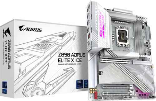 GIGABYTE Z890 AORUS ELITE X ICE Mainboard - Unterstützt Intel Core Ultra (Serie 2) CPUs, 16+1+2 Phasen VRM, bis zu 9500MHz DDR5 (OC), 1xPCIe 5.0 + 4xPCIe 4.0, Wi-Fi 7, 2.5GbE LAN, Thunderbolt 4