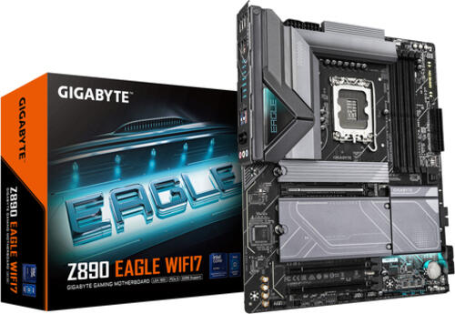 GIGABYTE Z890 EAGLE WIFI7 Mainboard - Unterstützt Intel Core Ultra (Serie 2) CPUs, 14+1+2 Phasen VRM, bis zu 8800MHz DDR5 (OC), 1xPCIe 5.0 + 3xPCIe 4.0, Wi-Fi 7, 2.5GbE LAN, USB 4