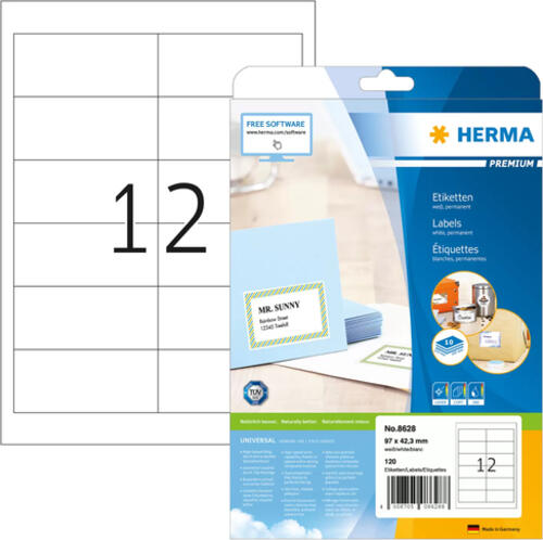 HERMA Etiketten Premium A4 97x42.3 mm weiß Papier matt 120 St.