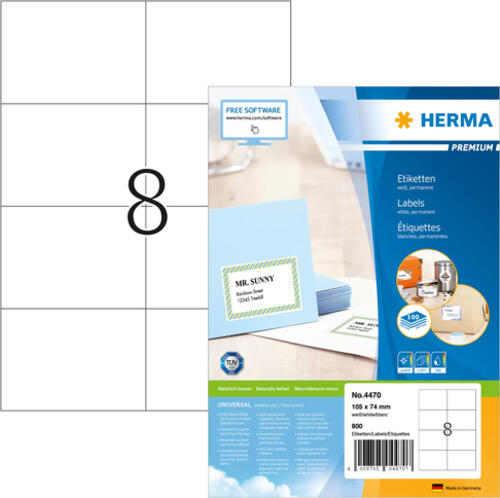 HERMA Etiketten Premium A4 105x74 mm weiß Papier matt 800 St.