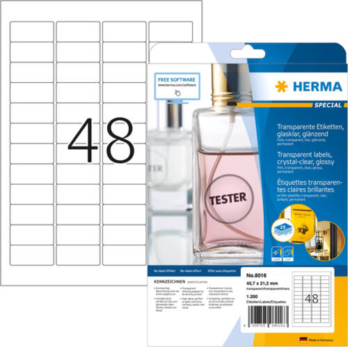 HERMA Etiketten transparent glasklar A4 45.7x21.2 mm transparent klar Folie glänzend 1200 St.