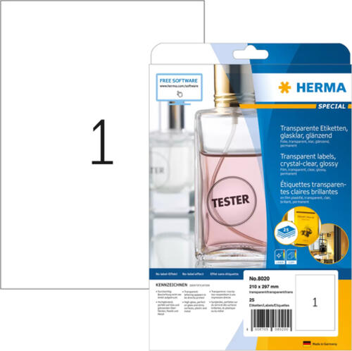 HERMA Etiketten transparent glasklar A4 210x297 mm transparent klar Folie glänzend 25 St.