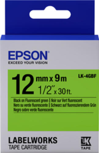 Epson Etikettenkassette LK-4GBF - Fluoreszierend - schwarz auf grün - 12mmx9m