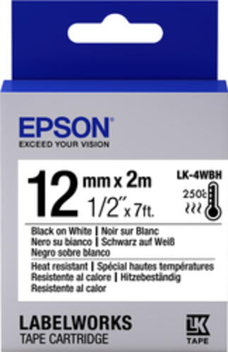 Epson Etikettenkassette LK-4WBH - Hitzebeständig - schwarz auf weiß - 12mmx2m