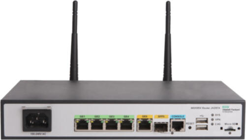 HPE MSR954-W 1GbE SFP (WW) 2GbE-WAN 4GbE-LAN Wireless 802.11n CWv7 WLAN-Router Gigabit Ethernet Einzelband (2,4GHz) Grau