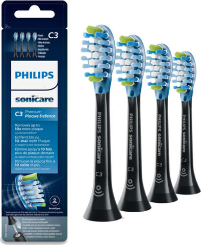 Philips C3 Premium Plaque Defence HX9044/33 4x Schwarze Bürstenköpfe für Schallzahnbürste