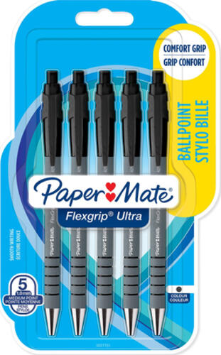 Papermate Flexgrip Ultra Schwarz Clip-on-Einziehkugelschreiber Medium 5 Stück(e)