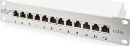 Digitus CAT 6A Patch Panel, geschirmt, 12-Port, 1HE, 10, grau