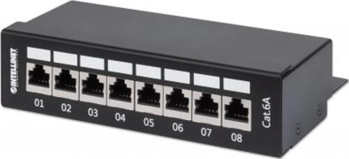 Intellinet 8-Port Cat6a Patchpanel, geschirmt, Desktop, FTP, Klemmleisten mit 90 Grad abgewinkelten Kabeleinführungen, schwarz