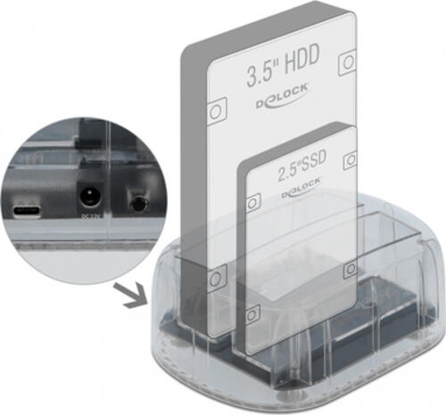 DeLOCK USB Type-C Dockingstation für 2 x SATA HDD / SSD transparent