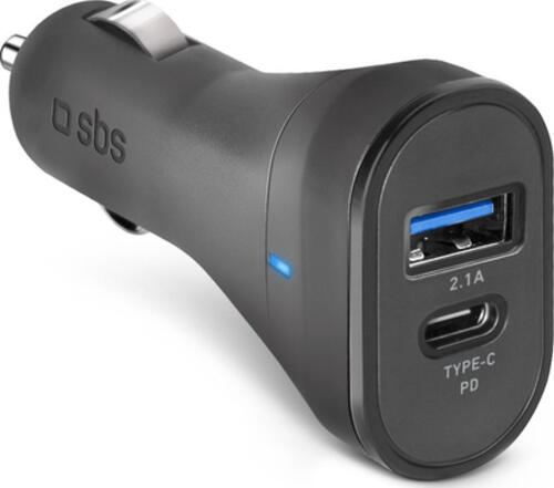 SBS TECRTC1USB2AUL Ladegerät für Mobilgeräte Smartphone Schwarz Zigarettenanzünder Schnellladung Auto