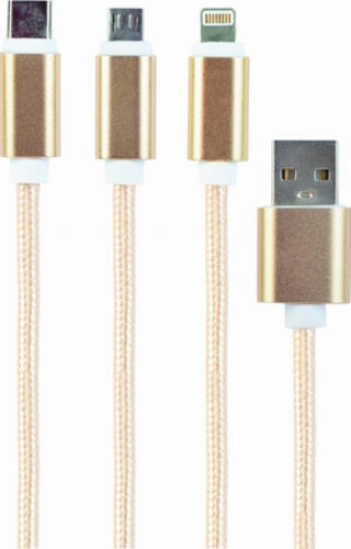 Gembird CC-USB2-AM31-1M-G USB Kabel USB 2.0 USB A USB C/Micro-USB B/Lightning Gold, Weiß