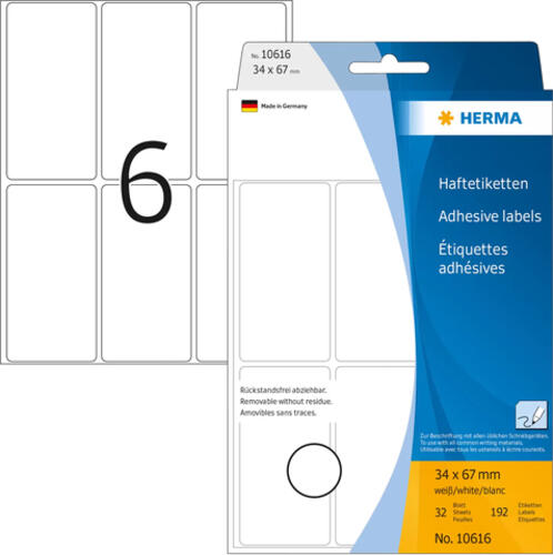 HERMA Vielzwecketiketten 34x67 mm weiß Movables/ablösbar Papier matt 192 St