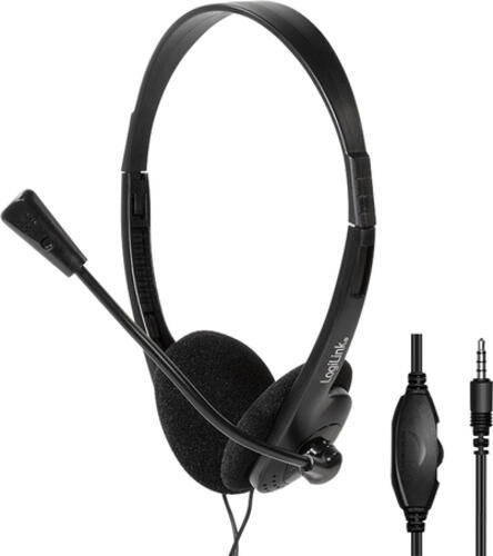 LogiLink Stereo-Headset, 1x 3,5-mm-Klinkenstecker, Bügelmikrofon, Eco-Box