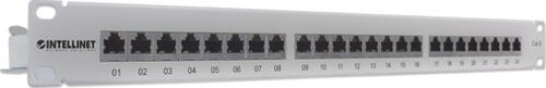 Intellinet 24-Port Cat6 Patchpanel, geschirmt, FTP, 1 HE, Klemmleisten mit 90 Grad abgewinkelten Kabeleinführungen