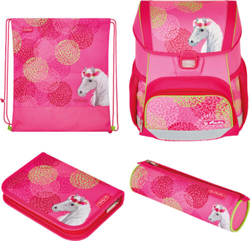 Herlitz Loop Plus Bloomy Horse Schulranzen-Set Mädchen Polyester Pink, Gelb