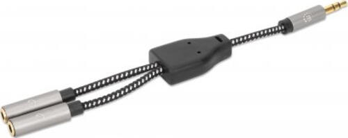 Manhattan 356114 Audio-Kabel 0,15 m 3.5mm 2 x 3.5mm Schwarz, Silber