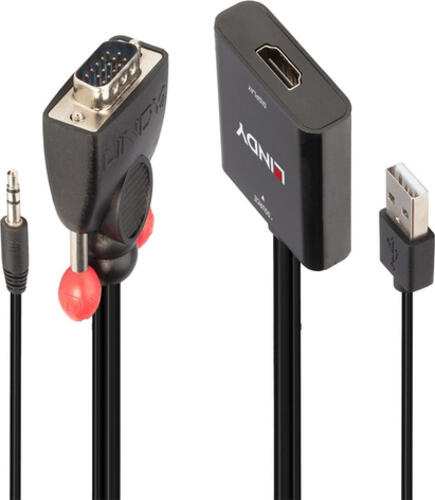 Lindy 38284 Videokabel-Adapter VGA (D-Sub) + 3.5mm HDMI + USB Schwarz