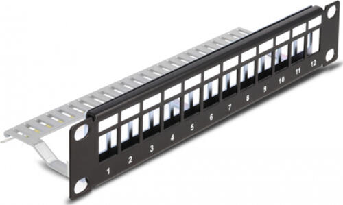 DeLOCK 10 Keystone Patchpanel 12 Port mit Entlastungsschiene 1 HE schwarz